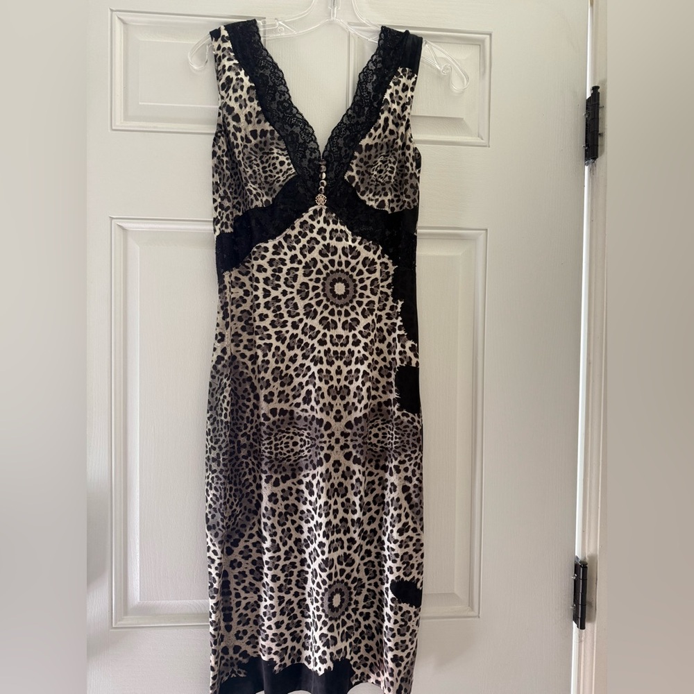 Roberto Cavalli Vintage Y2k Leopard with Lace Dress | Made in Italy Authentic